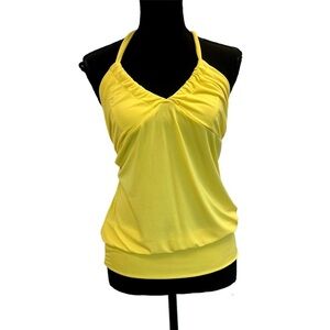 Ripe yellow stretchy spandex ruched halter top Sz M
